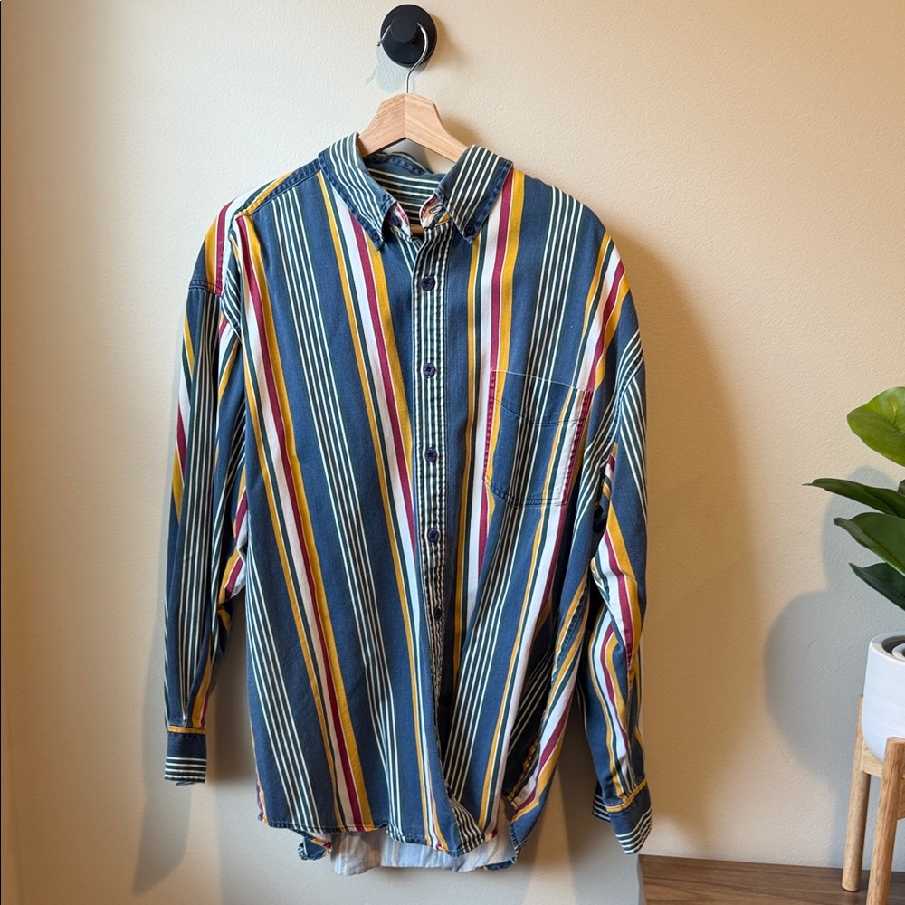 Men's (or Woman’s) Vintage Multicolor Vertical Stripe Button-Up Shirt